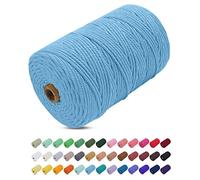 Uiopa Macrame Cord 3mm x 200m, Thick Macrame Rope Yarn Soft Natural Cotton Cord, Coloured 4-Ply Macrame String for DIY Craft, Plant Hangers, Wall Hanging, Christmas Decorations (Sky blue)