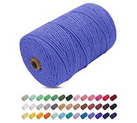 Uiopa Macrame Cord 3mm x 200m, Thick Rope Yarn Natural Cotton Cord, 4-Ply Macrame String for DIY Crafts, Plant Hangers, Wall Hangings, Decorations (Haze blue)