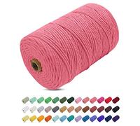 Uiopa Macrame Cord 3mm x 200m, Thick Rope Yarn Natural Cotton Cord, 4-Ply Macrame String for DIY Crafts, Plant Hangers, Wall Hangings, Decorations (Watermelon pink)