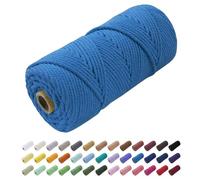 Uiopa Macrame Cord 4mm x 100m, Thick Rope Yarn Natural Cotton Cord, 4-Ply Macrame String for DIY Crafts, Plant Hangers, Wall Hangings, Decorations (Lake Blue)
