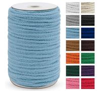 Uiopa Macrame Cord 5mm x 90m, Thick Macrame Rope 8-Strand Braided Cotton Rope, Light Blue Cotton Cord for Plant Hangers, Wall Hanging, Dream Catcher, Garden, DIY Projects