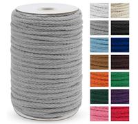 Uiopa Macrame Cord 5mm x 90m, Thick Macrame Rope 8-Strand Braided Cotton Rope, Light Grey Cotton Cord for Plant Hangers, Wall Hanging, Dream Catcher, Garden, DIY Projects