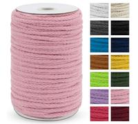 Uiopa Macrame Cord 5mm x 90m, Thick Macrame Rope 8-Strand Braided Cotton Rope, Light Pink Cotton Cord for Plant Hangers, Wall Hanging, Dream Catcher, Garden, DIY Projects