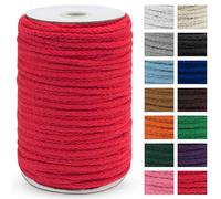 Uiopa Macrame Cord 5mm x 90m, Thick Macrame Rope 8-Strand Braided Cotton Rope, Red Cotton Cord for Plant Hangers, Wall Hanging, Dream Catcher, Garden, DIY Projects