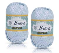 Uiopa Metallic T-Shirt Yarn, 2 x 100g(2 x 33m) Knitting Fabric Cloth Tshirt Yarn, Polyester Chunky Crochet Ribbon for Crocheting Bags, Baskets, Home Decor, DIY Crafts (Sky Blue)
