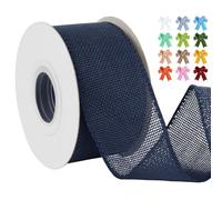 Uiopa Navy Blue Burlap Ribbon 50mm x 18.2m Hessian Wired Ribbon Rustic Jute Ribbons for Wreaths, Bow Making, Gift Wrapping, Home Decor, DIY Crafts