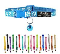 Uiopa Personalised Cat Collar, Cat Collar with Name Tag, Custom Cat Collar with Bell Engraved with Name & Phone Numbers for Kitten and Puppy (Sky Blue)