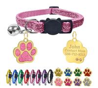 Uiopa Personalised Cat Collars, Kitten Collar with Name Tag, Breakaway Cat Collars with Bells and Safety Release, Include Personalised Engraved Glitter Cat Name Tag (Pink)