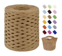 Uiopa Raffia Ribbon for Crochet, 3mm x 200m Raffia Paper Ribbon Straw Crochet Yarn for Crocheting Beach Bags, Sun Hats, Home Decor, DIY Crafts (Light Coffee)