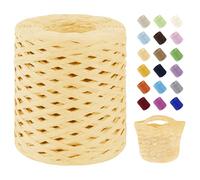 Uiopa Raffia Ribbon for Crochet, 3mm x 200m Raffia Paper Ribbon Straw Crochet Yarn for Crocheting Beach Bags, Sun Hats, Home Decor, DIY Crafts (Light Yellow)