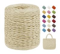 Uiopa Raffia Yarn 2mm x 150m Raffia Crochet Yarn 2-Strand Twisted Paper Ribbon for Crocheting Beach Bags, Sun Hats, Home Decor, DIY Crafts (Beige)