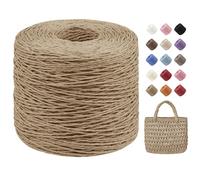 Uiopa Raffia Yarn 2mm x 380m Raffia Crochet Yarn 2-Strand Twisted Paper Ribbon for Crocheting Beach Bags, Sun Hats, Home Decor, DIY Crafts (Camel)