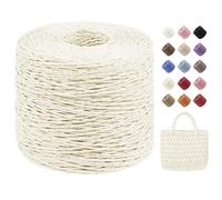 Uiopa Raffia Yarn 2mm x 380m Raffia Crochet Yarn 2-Strand Twisted Paper Ribbon for Crocheting Beach Bags, Sun Hats, Home Decor, DIY Crafts (Cream White)