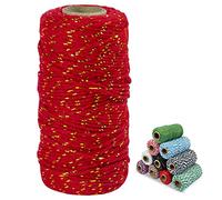 Uiopa Red and Gold Twine String 2mm x 100m, Christmas String Cotton Bakers Twine Butchers String Parcel Rope, Craft Twine for Gift Wrapping, DIY Crafts, Christmas, Baking, Gardening