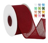 Uiopa Red Burlap Ribbon 50mm x 18.2m Hessian Wired Ribbon Rustic Jute Ribbons for Wreaths, Bow Making, Gift Wrapping, Home Decor, DIY Crafts