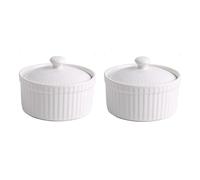 UIOPPOI 2PCS Ceramic Ramekins with Lids,4.2oz Porcelain Ramekins & Soufflé Dishes Snack Dip Bowls Small Ramekins for Creme Brulee Ramekins,Microwave Oven Safe 8.4x6.4cm white