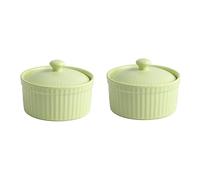 UIOPPOI 2PCS Ceramic Ramekins with Lids,4.2oz Porcelain Ramekins & Soufflé Dishes Snack Dip Bowls Small Ramekins for Creme Brulee Ramekins,Microwave Oven Safe 8.4x6.4cm green