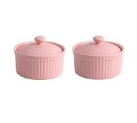 UIOPPOI 2PCS Ceramic Ramekins with Lids,4.2oz Porcelain Ramekins & Soufflé Dishes Snack Dip Bowls Small Ramekins for Creme Brulee Ramekins,Microwave Oven Safe 8.4x6.4cm pink