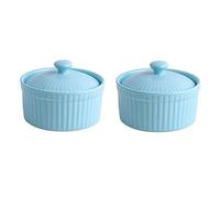 UIOPPOI 2PCS Ceramic Ramekins with Lids,4.2oz Porcelain Ramekins & Soufflé Dishes Snack Dip Bowls Small Ramekins for Creme Brulee Ramekins,Microwave Oven Safe 8.4x6.4cm blue
