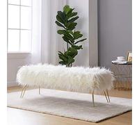 UIOPPOI Modern Contemporary Ottoman/Bench Faux Fur Long Bed End Stool Sofa Stool Foot Rest Stool/Seat with Gold Metal Legs - 80cm L x 45cm W x 42cm H (Color : White)