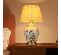 UIOPPOI Table Lamp Retro Ceramic, Living Room Bedside Lamp Vintage Bedroom Warm Fabric Reading Book Light Desk Lamp Modern Style E27 Night Lamp