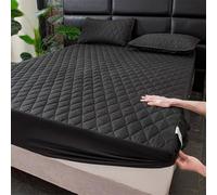 UioQrintan Black Waterproof Fitted Sheet 160x200cm, Box Spring Mattress Cover, Solid Color with Checked Pattern, Includes 2 Pillowcases 48x74cm, Durable Poly Cotton Bedding