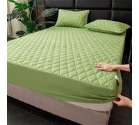 UioQrintan Green Waterproof Fitted Sheet 90x190CM, Box Spring Cotton Blend, Solid Color with Checked Pattern, Includes 2 Pillowcases 48x74CM, Easy Care Bedding