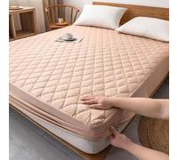 UioQrintan Khaki Fitted Sheet 135x200 cm, Waterproof Boxspring Bedding, Solid Color with Checked Pattern, Includes 2 Pillowcases 48x74 cm, Soft Poly-Cotton Blend