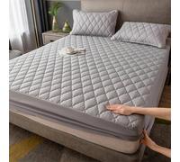 UioQrintan Luxury Waterproof Fitted Sheet for Box Spring Beds 180x200cm, Light Gray Cotton-Blend with Checked Pattern, Includes 2 Pillowcases 48x74cm, Soft and Durable Bedding