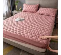 UioQrintan Premium Coral Waterproof Fitted Sheet 180x220 cm, Boxspring Bedding, Solid Color with Checked Pattern, Includes 2 Pillowcases 48x74 cm, Durable Poly Cotton