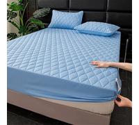 UioQrintan Premium Waterproof Fitted Sheet 180x220 cm Light Blue, Boxspring Bed Mattress Protector, Solid Color with Checked Pattern, Includes 2 Pillowcases 48x74 cm, Poly-Cotton Blend