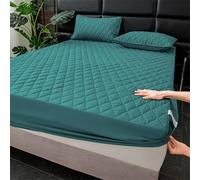 UioQrintan Waterproof Fitted Sheet 150x190CM, Dark Green Checked Polycotton Boxspring Bed Cover, Includes 2 Pillowcases 48x74CM, Soft, Durable, Easy Care