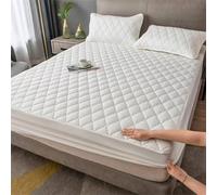 UioQrintan Waterproof Fitted Sheet for Box Spring Bed 150x190CM, White Solid Color with Checked Pattern, Includes 2 Pillowcases 48x74CM, Soft Poly Cotton Bedding