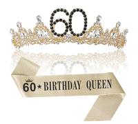 Uiorgui 60th Birthday Crown and Sash for Women 60 Tiara Black Gold 60th Birthday Decorations Gifts Favors for Female Friends Sister Wife Mom