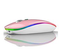 Uiosmuph G12 Wireless Mouse for Laptop, Rechargeable Mice, Silent - Pink | LED Light, Quiet Click, Cordless, USB Receiver, Type C Adapter, 3-level DPI, Portable for Travel, Compact, for Mac/Chromebook