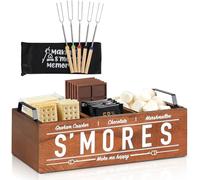 Uipame S'Mores Station - Farmhouse Caddy With Handles, Kit for Fire Pit Maker Box, Bar Station With 5 Extendable Marshmallow Roasting Sticks, Camping Essentials Gear Accessories