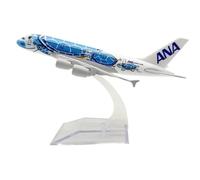 UIPOANSWS Flying airplane model Diecast Alloy Japan Airline ANA Orange Blue Green Sea Turtle A380 16cm Airplane Aircraft For Collection Display Gifts aviation aircraft model(Blue)