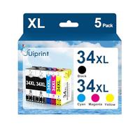 Uiprint 34XL Ink Cartridges Compatible with Epson 34 XL, 5-Pack | Compatible with Epson WorkForce Pro WF-3720DWF WF-3725DWF WF-3720 WF-3725 WF3720 WF3725 (2 Black, Cyan, Magenta, Yellow)