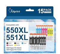 Uiprint 550XL 551XL Ink Cartridge Compatible with Canon PGI-550XL CLI-551XL | for PIXMA IX6850 IP7250 MX925 MG5550 MG5650 MG6450 MG6650 MG7150 MG7550(15-Pack,3 PGBK/ 3 Black/ 3 Cyan/ 3 Magenta/ 3 Yellow)