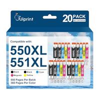 Uiprint 550XL 551XL Ink Cartridge Compatible with Canon PGI-550XL CLI-551XL | for PIXMA IX6850 IP7250 MX925 MG5550 MG5650 MG6450 MG6650 MG7150 MG7550(20-Pack,4 PGBK/ 4 Black/ 4 Cyan/ 4 Magenta/ 4 Yellow)