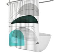 UIRINGART Abstract Shower Curtain W180xL200cm Teal Shape Grey Blob Black Lines Art Mould Proof Easy to care Polyester Fabric Lightweight Bathroom Wet Room Tub