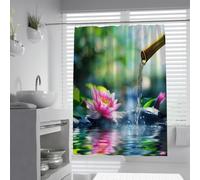 UIRINGART Aesthetic Design Bath Curtains W120xL200cm Water Flow and Pink Water Lily Print Beautiful Home Decor Waterproof Mildew Resistant Washable Shower Curtain