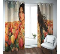 UIRINGART Aesthetic Design Blackout Curtains a Girl in a Tulip Field in the Mountains Pattern Thermal Insulated Window Drapes for Living Room 2 Panels B168xH180cm