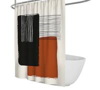 UIRINGART Aesthetic Shower Curtains W180xL200cm Abstract Geometric Black Terracotta Square Block Stripe Line Art Pattern Waterproof Washable Fabric Bathroom Shower Curtain