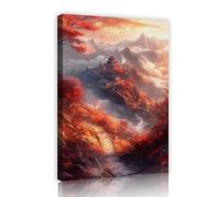 UIRINGART Asian Mountain Landscape Canvas Wall Art Picture Prints Fall Scenery Poster Painting Traditional Mural for Living Room Bedroom Office Decor 65x100cm