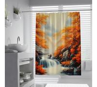 UIRINGART Autumn Shower Curtains W180xL180cm Waterfall River Orange Tree Forest Nature Scene Pattern Waterproof Machine Washable Bathroom Decor Set with Hooks