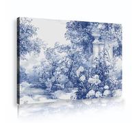 UIRINGART Blue Floral Nature Canvas Wall Art Pictures Artwork Prints Traditional Garden Landscape Poster Painting for Home Interior Office Decor 75x120cm Innerframe