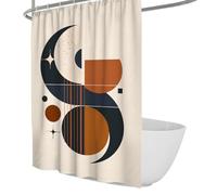 UIRINGART Celestial Shower Curtains W100xL200cm Abstract Geometric Moon Star Stripe Semicircle Dot Navy Terracotta Art Print Easy To Clean Fabric Bathroom Curtain