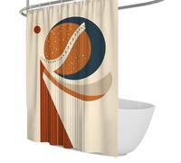 UIRINGART Celestial Shower Curtains W180xL200cm Abstract Geometric Sun Moon Vertical Line Star Dot Terracotta Pattern Mildew Mould Resistant Fabric Bathroom Curtain