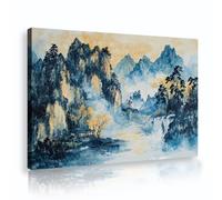 UIRINGART Chinese Style Landscape Canvas Wall Art Waterfall Mountain Painting Print Asian Nature Posters Pictures for Dining Room Home Decor 50x80cm Innerframe